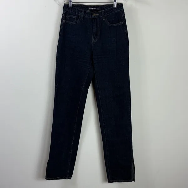 Lioness Alabama Split Hem Dark Wash Straight Leg‎ Denim Jeans Size XS - Image 3