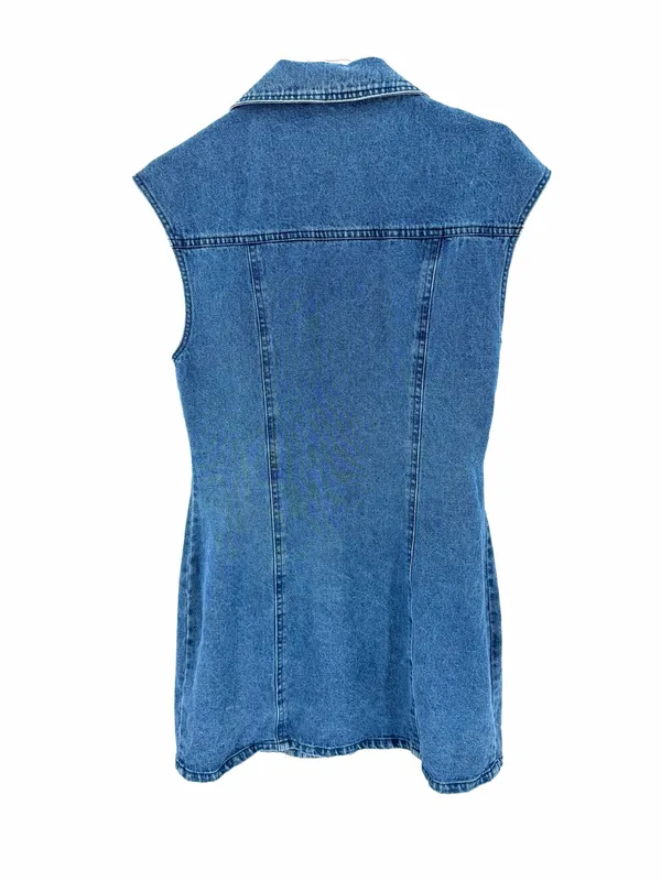 Anthropologie Le Lis Western 90’s Button Front Sleeveless Blue Denim Mini Dress - Image 8