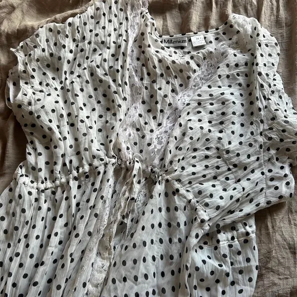 Source Unknown Vintage Polka Dot Lace Top / Mini Dress Size 24 corset flowy romantic boho - Image 2