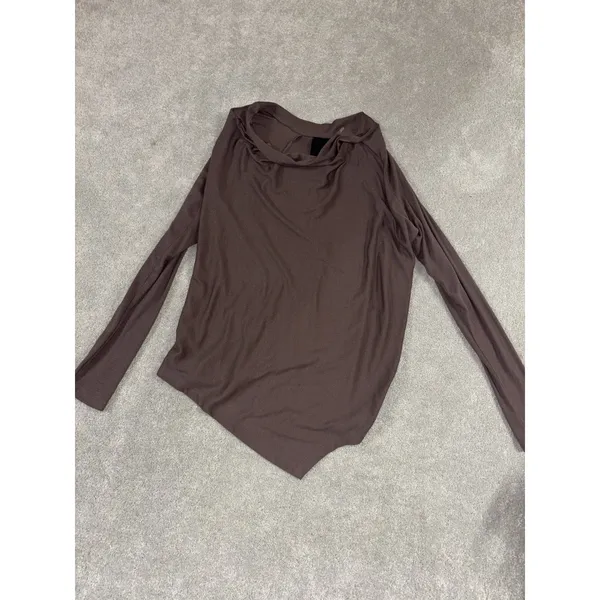 womens heather a‎ symmetrical hem brown long sleeve Small Brown Modal USA - Image 2