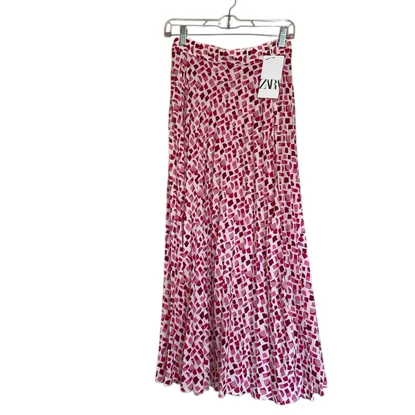 NWT ZARA Pleated Chiffon Fabric Bloggers Fave All Over Pattern Midi Skirt - Image 7