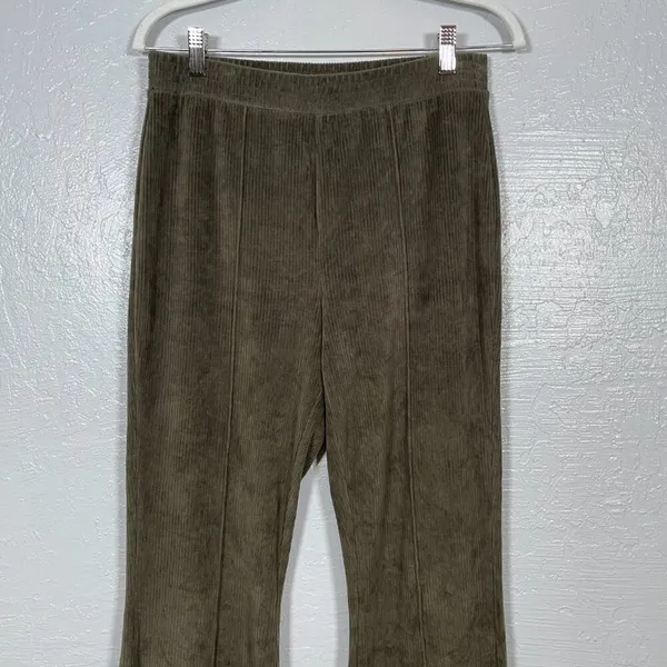 Aerie Women M Reg Olive Green Corduroy Ribbed Flare Pants Festival Boho Lounge - Image 3