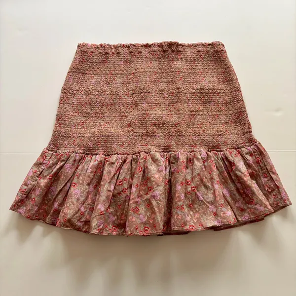 LoveShackFancy Pink Floral Ruffle Mini Skirt - Image 5