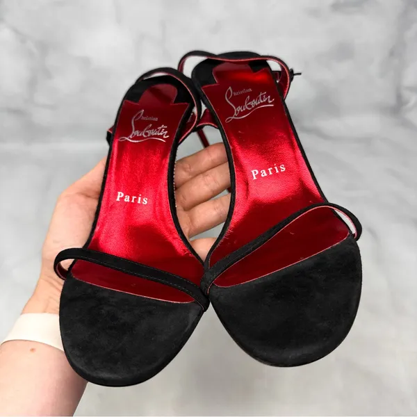 Christian Louboutin Arch Queen Strass Suede Stiletto Sandal Heels Sexy Black 38 - Image 7