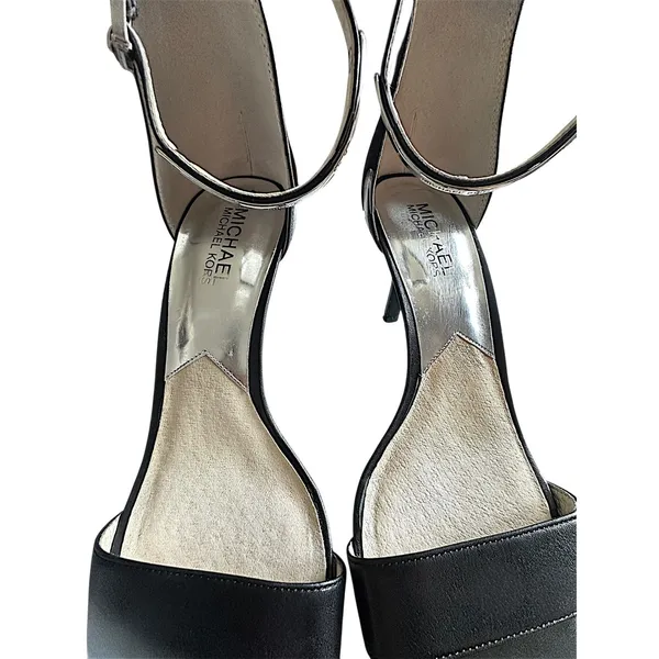 Michael‎ Kors Ankle Strap Sandals Women 8M Black Good Leather Kitten Heel - Image 10