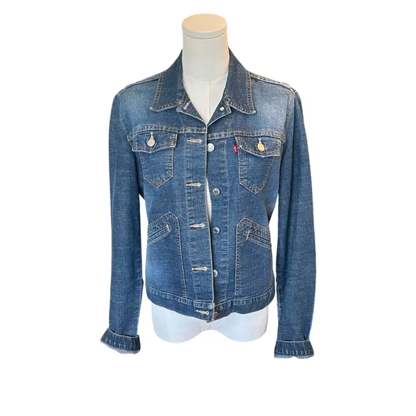 Levi’s blue Jean jacket preppy classic Medium Y2K - Image 2