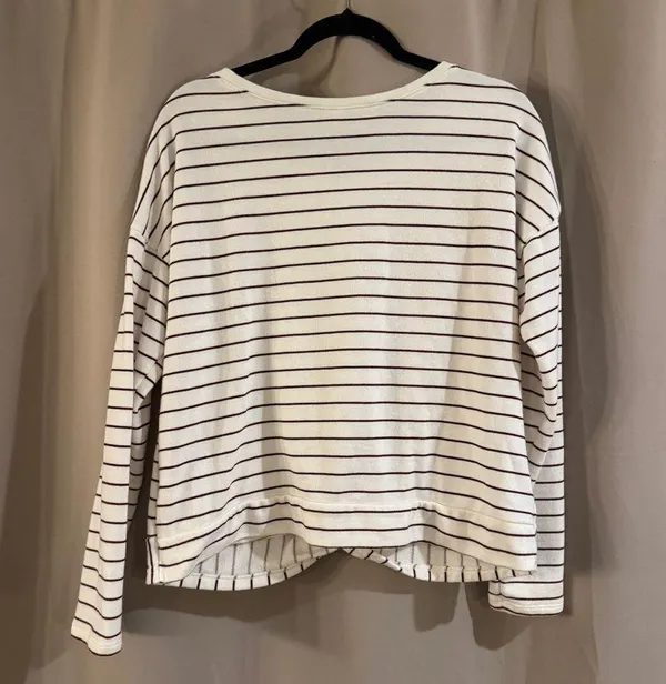 Women’s Old Navy White and Burgundy Striped Top - Image 2
