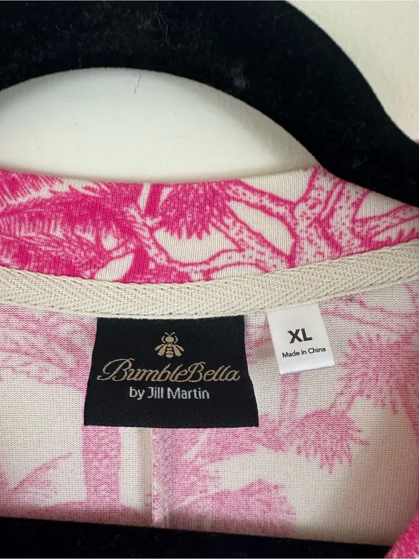 Bumblebella Dreamy Jersey Essential Wide Leg Jumpsuit Pink Palm Print Lounge XL - Image 4