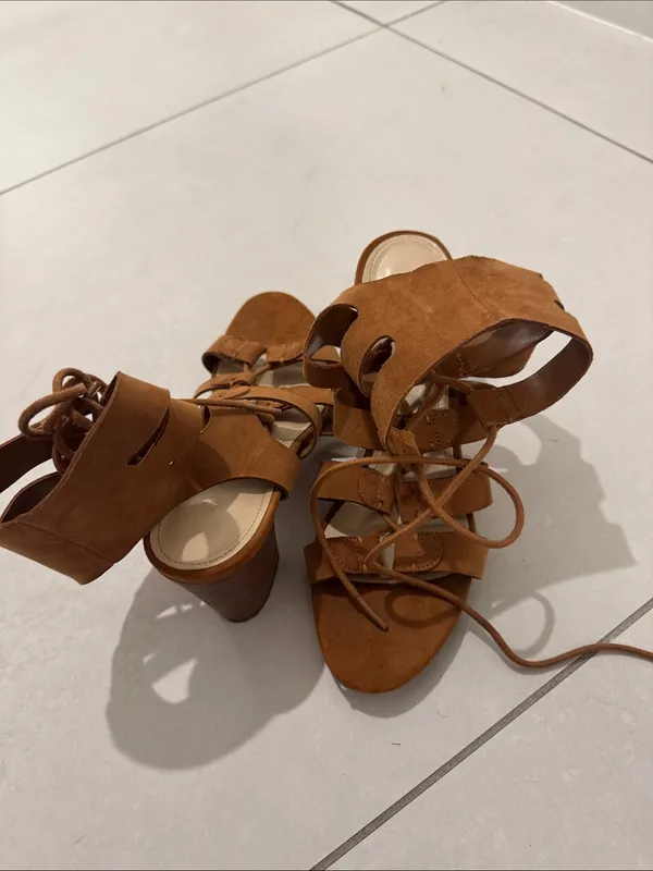Marc Fisher Cognac Suede Lace-Up Gladiator Heels - Image 2