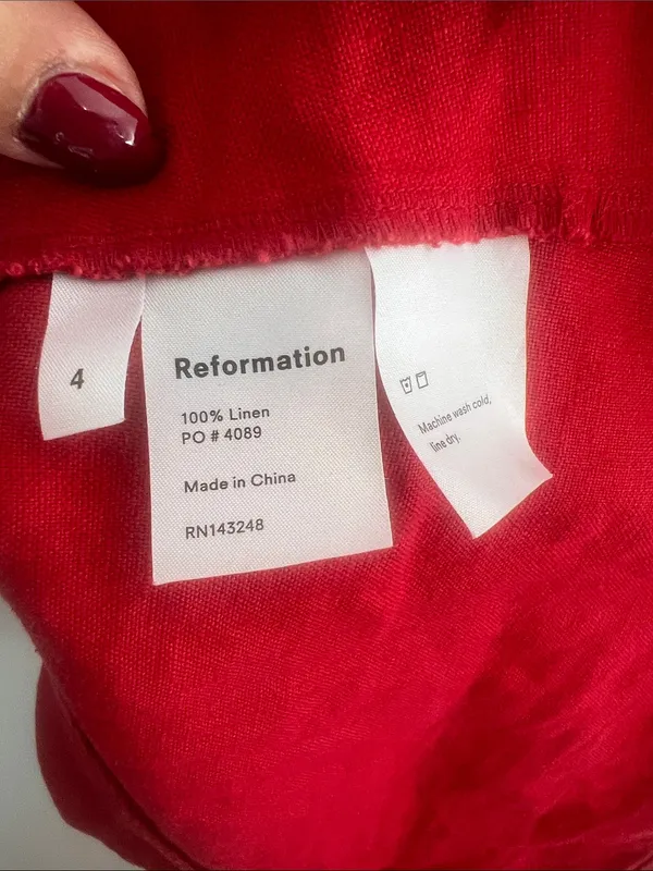 Reformation Red Button Smocked linen Mini Dress - Image 9