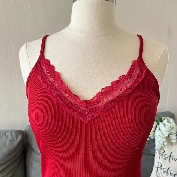 Red Lace Trim Nightgown Size XS - Image 2