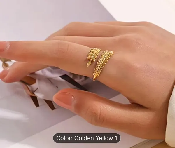 Vintage Leaf Design Adjustable Gold Plated Zinc Alloy Open End Leaf Ring - Image 2