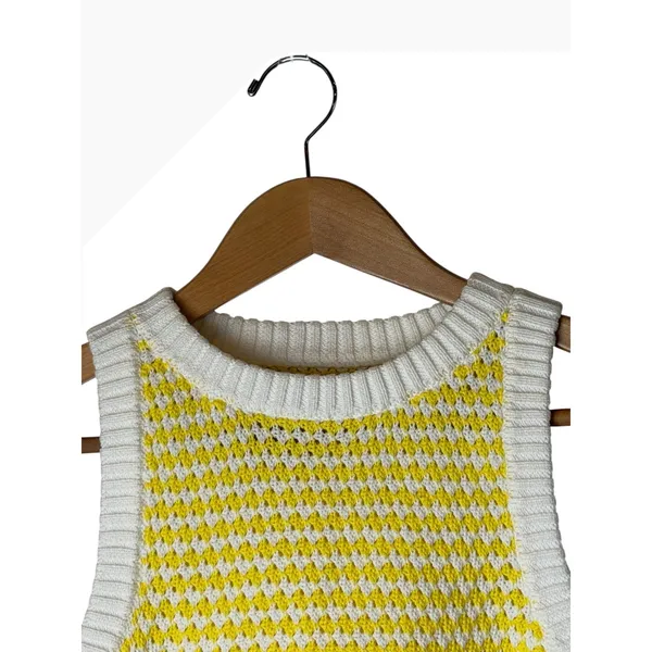 Future Collective Sweater Vest Women Small Yellow Cotton Cropped Preppy Retro - Image 4
