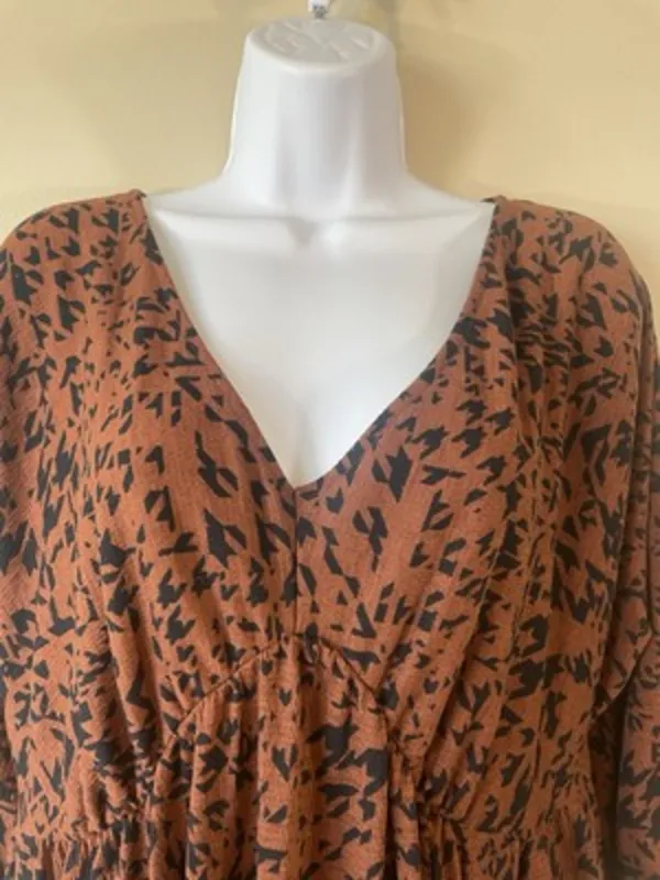 Ava & Viv A-Line Dress Size 2XL Brown Empire Waist Cut 3/4 Sleeve‎ Pullover Boho - Image 8