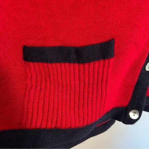Vintage Talbots Women's Size Medium Sweater Vest Red Navy Blue Pockets 100% Wool - Image 4