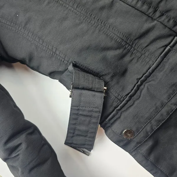 Zara Basic Black‎ Snap Button Pockets Full Zip Belted Lined Hooded Jacket Size M - Image 5