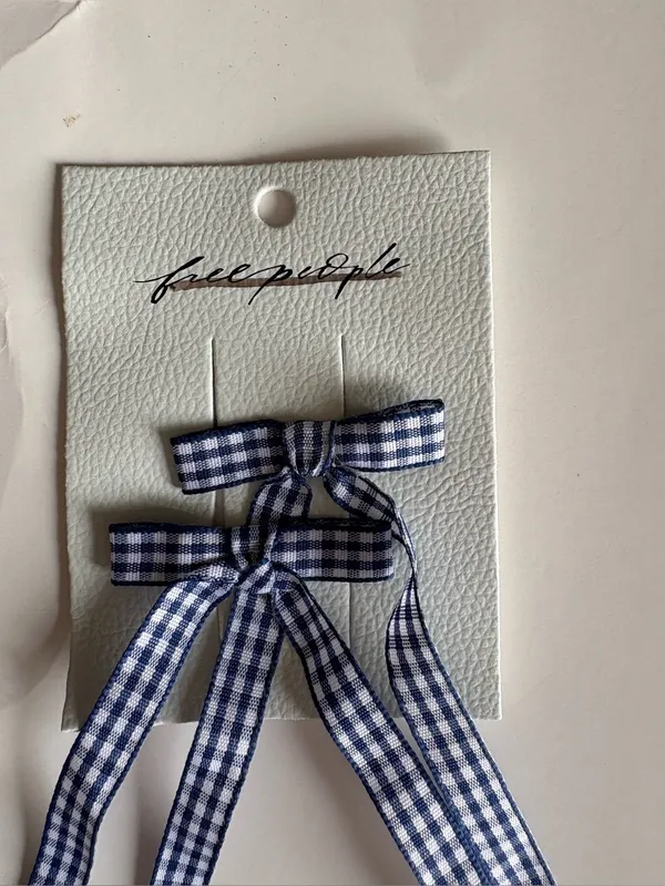 Free people Jordie blue gingham Printed Bow Set Of 2 - Image 4