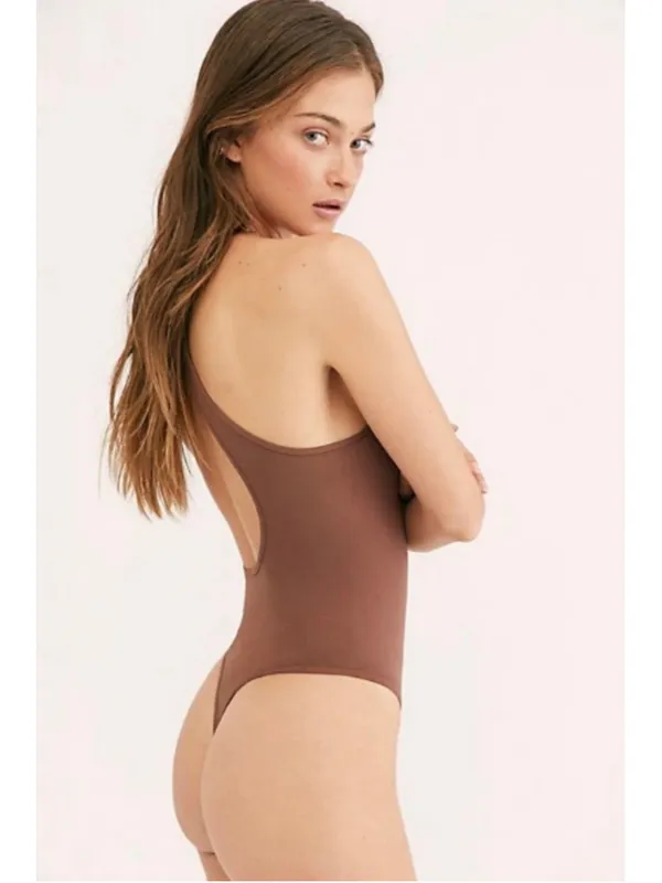 Free People One Shoulder Bodysuit Women's Size M Seamless No Excuse Brown NWT - Image 7