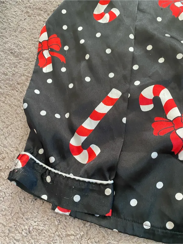 Woman’s Black Candy Cane Print Pajama Set - Image 4