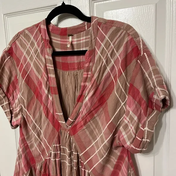 Free People Agnes Plaid Cotton Minidress size‎ small - Image 7