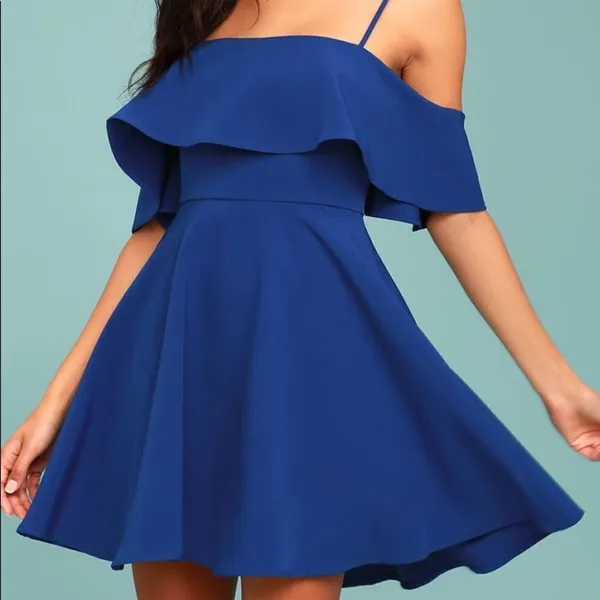 ✨ Royal Blue Off-the-Shoulder Skater Dress✨ - Image 2