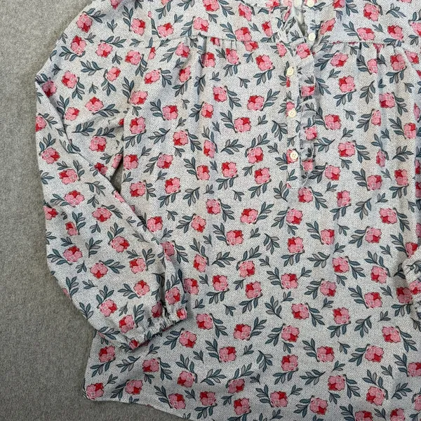 LOFT Women's Medium Floral Dotted Blouse Ruffle Neck Long Sleeve Button Top - Image 5