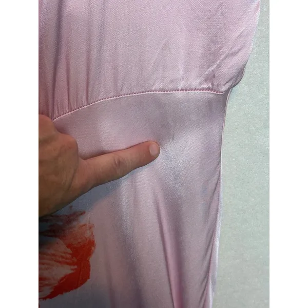 Anthropologie Pink Floral Short Sleeve Maxi Slip Dress Side Slit Tropical - Image 5