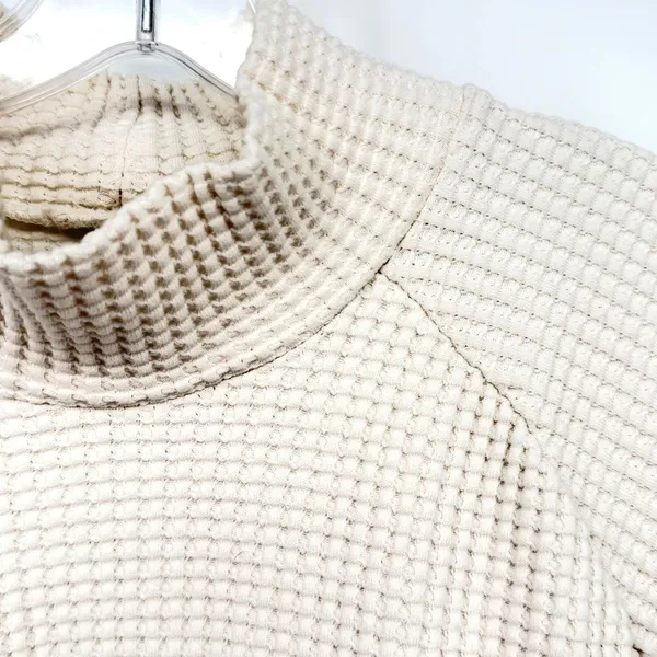 The North Face Mock Neck Chabot Waffle Knit Pullover Women's Small White Granola - Image 8