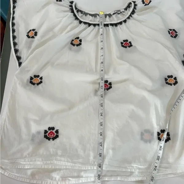 Madewell Embroidered Cross-Stitch Peasant Top White XXS NA322 - Image 8