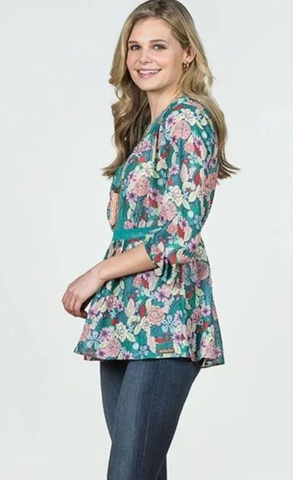 Matilda Jane Green Floral Sheer Large Kookaburra Blouse Sz.XXL - Image 2