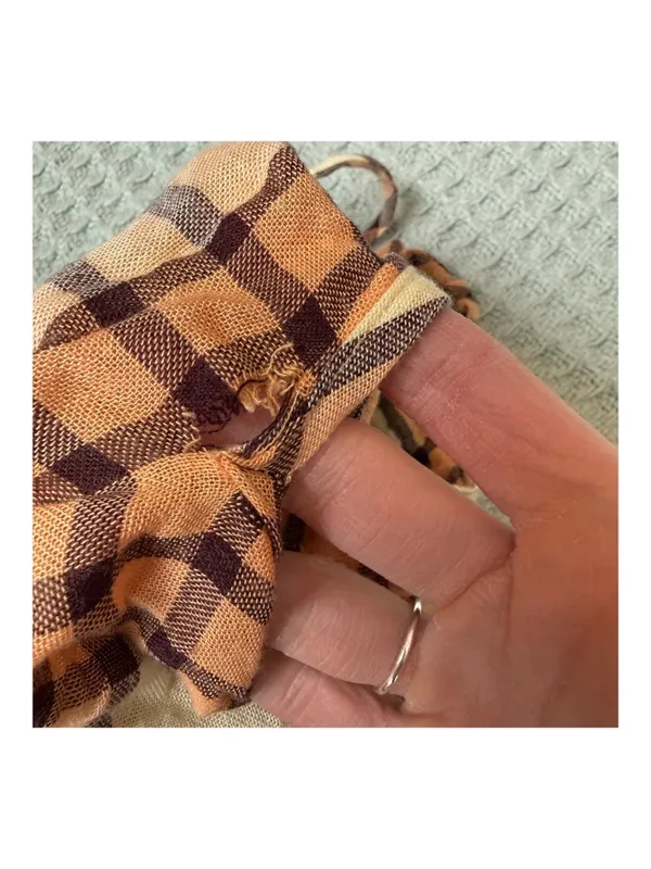 We The Free People Pacific Dawn Plaid Shirt Womens Medium Peach Ivory Boho Top - Image 6