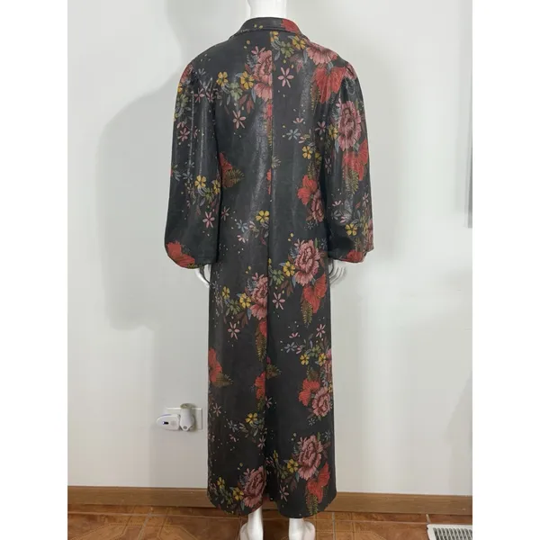 TOV Los Angeles Womens Floral Faux Leather Maxi Coat Dress Duster Jacket Size 38 - Image 7