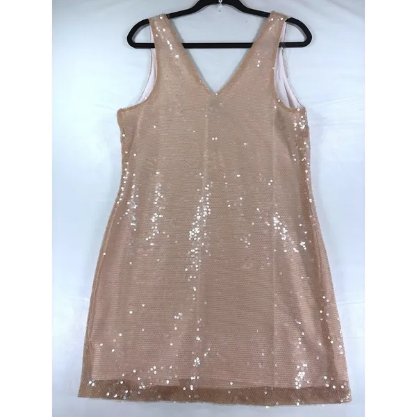A New Day Women Rose Gold Sequin V-Neck Sleeveless Shift Mini Dress Size S NWT - Image 10