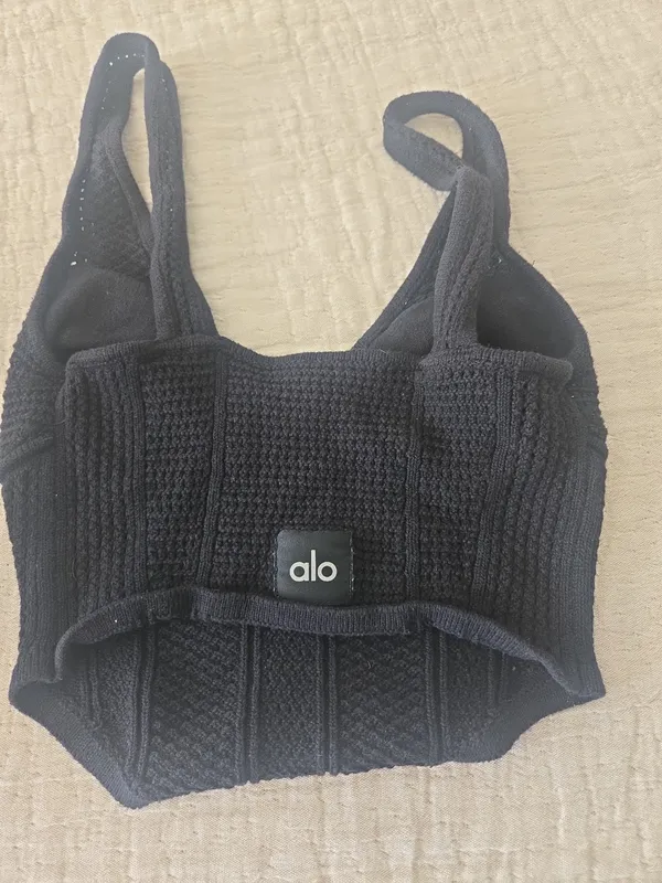 ALO Yoga Knit Cropped Tank – Black - Image 2