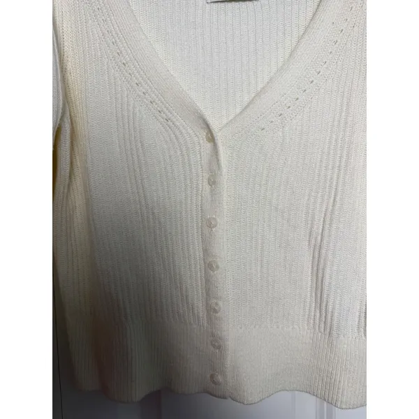 Abercrombie & Fitch Cream Knit Mutton Sleeve Cropped Cardigan Sweater Size XS - Image 5