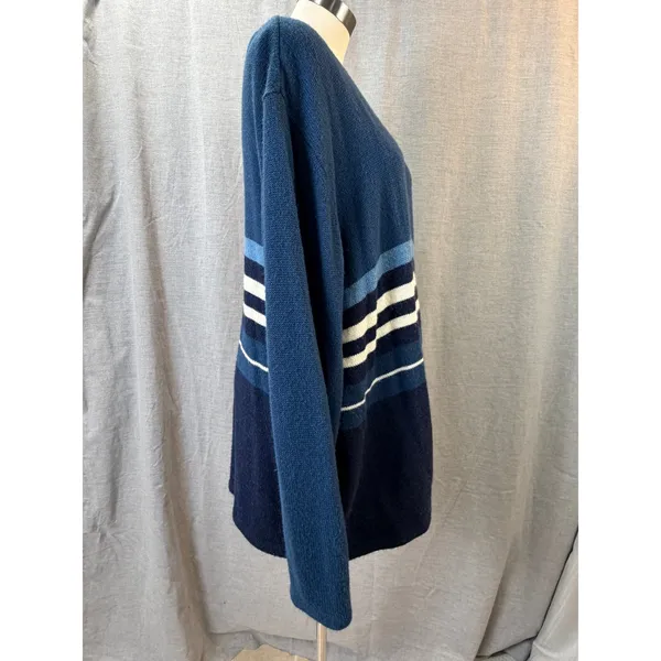 Denim & Co. Blue Striped Open Front Cardigan Sweater‎ Plus 3X - Image 4