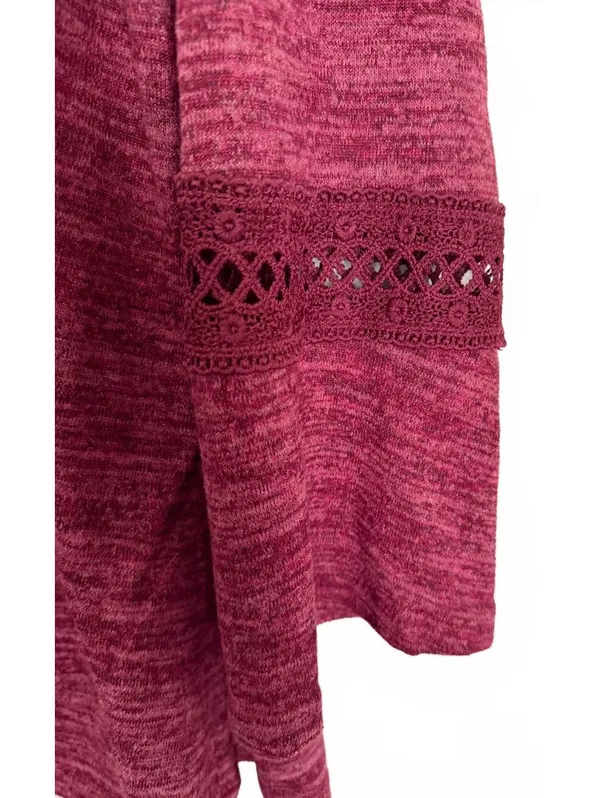 Lildy Women's Knit Sweater Top Size XL Red Wine Embroidered Casual Fall Shirt - Image 4