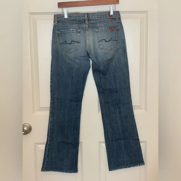 7 For All Mankind Blue Low-Rise Boot-Cut Jeans. Size-26. Boho Revival - Image 4