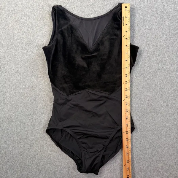 Mirella Black Velvet Mesh Leotard Size Small Tank Dancewear High Neck Scoop Back - Image 2