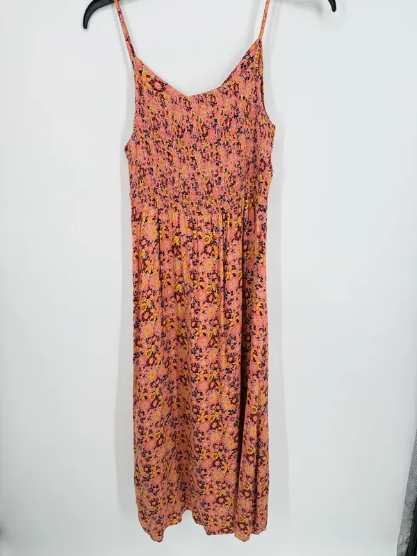 Rewind Women's Pink Multi Floral Sundress Small Midi Spaghetti Strap Slit Front - Image 6