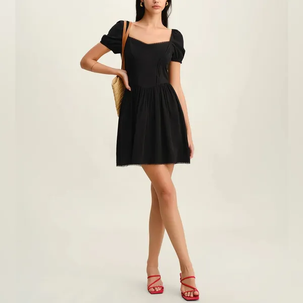 Rihoas Black Sweetheart Neck Puffed Sleeve Mini Dress - Image 4