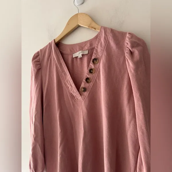 LOFT Dusty Pink Long Sleeve V Neck‎ Button Detail Top - Image 2