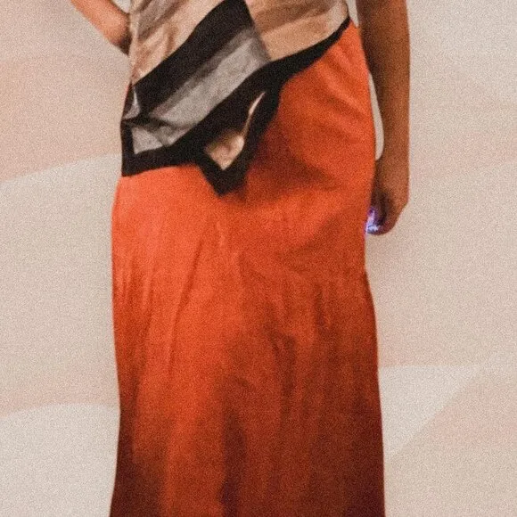 Orange kid core kawaii 90s phoebe buffay colorful midi skirt with ruffle detail - Image 2