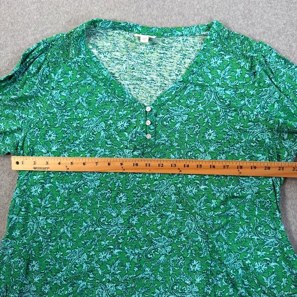J.Jill Women's 2X Green Floral V-Neck Blouse Top Smocked Shoulder 3/4 Sleeve - Image 6