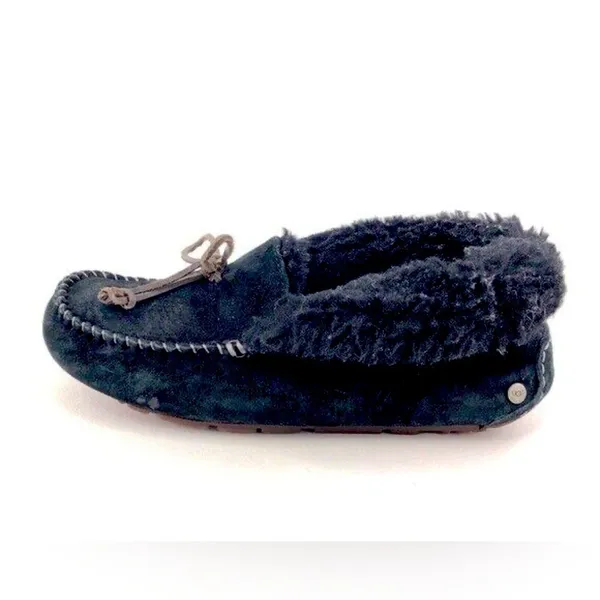 UGG Alena Indoor Outdoor Moccasin Slippers Womens Size 7 Black Suede Sheepskin - Image 5