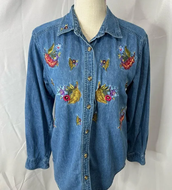 Vintage Bobbie brooks denim chambray embroidered shirt - Image 13