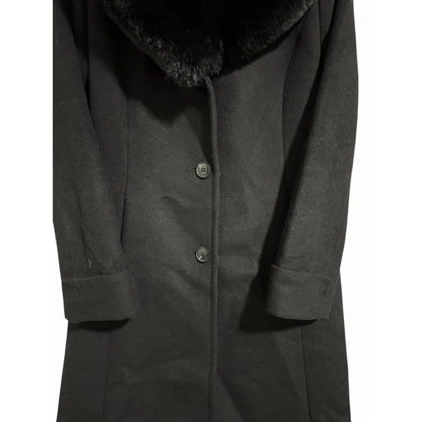 Lauren Ralph Lauren‎ Faux-Fur-Collar Wool Blend Coat Black Women's Size 4 - Image 7