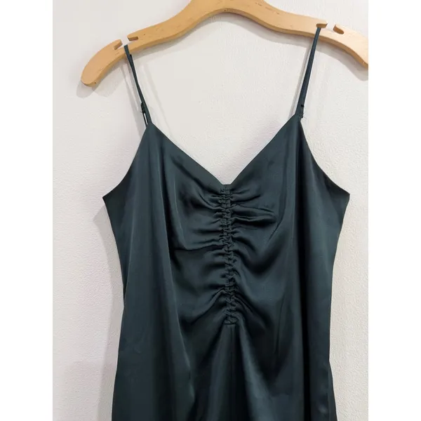 Express Forest Green Satin Ruched Bust Midi Slip Dress Size Small S‎ - Image 4