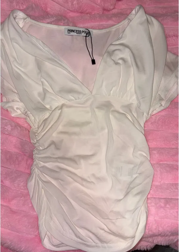 Mattey Cinched V Neck Top White - Image 3