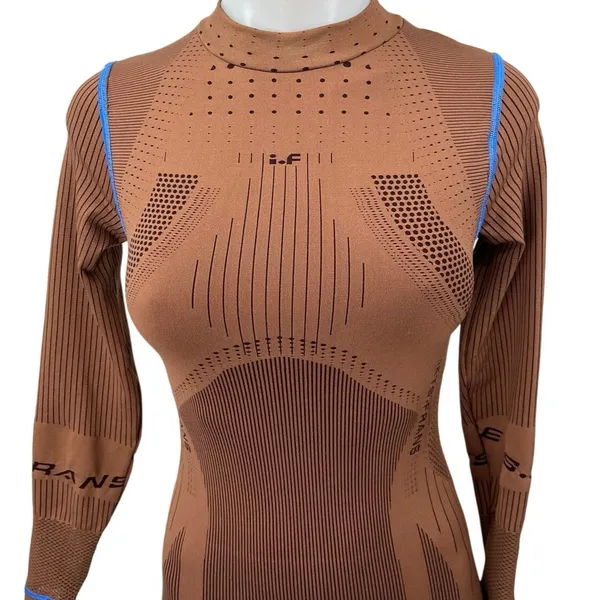 UO iets Frans Brown Seamless Long Sleeve Ribbed Striped Bodycon Sweater Dress XS - Image 4